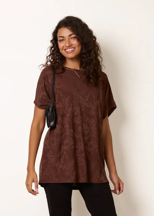 Blue Vanilla Brown Floral Embossed Print Top - S/M Image 3