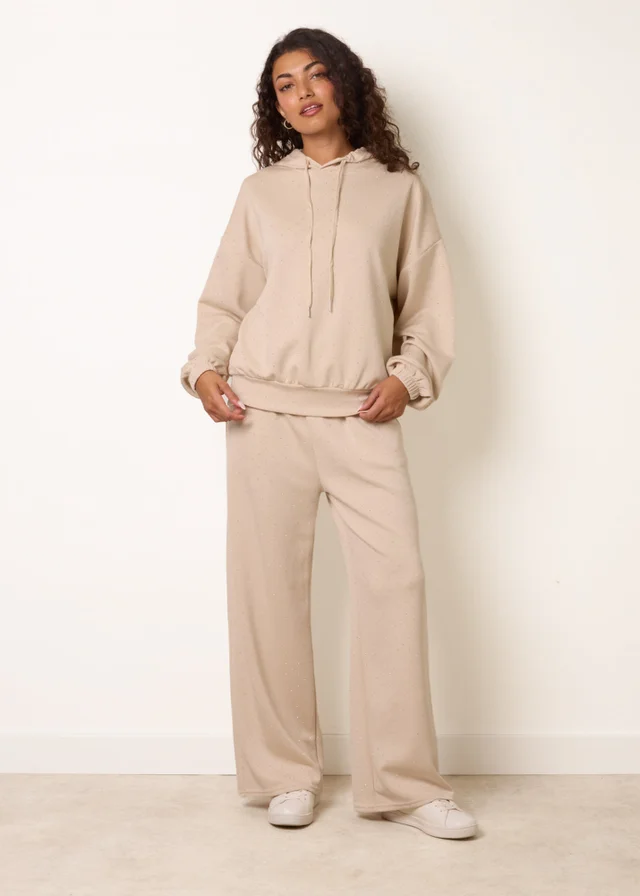 Blue Vanilla Stone Diamante Hooded Wide Leg Lounge Set