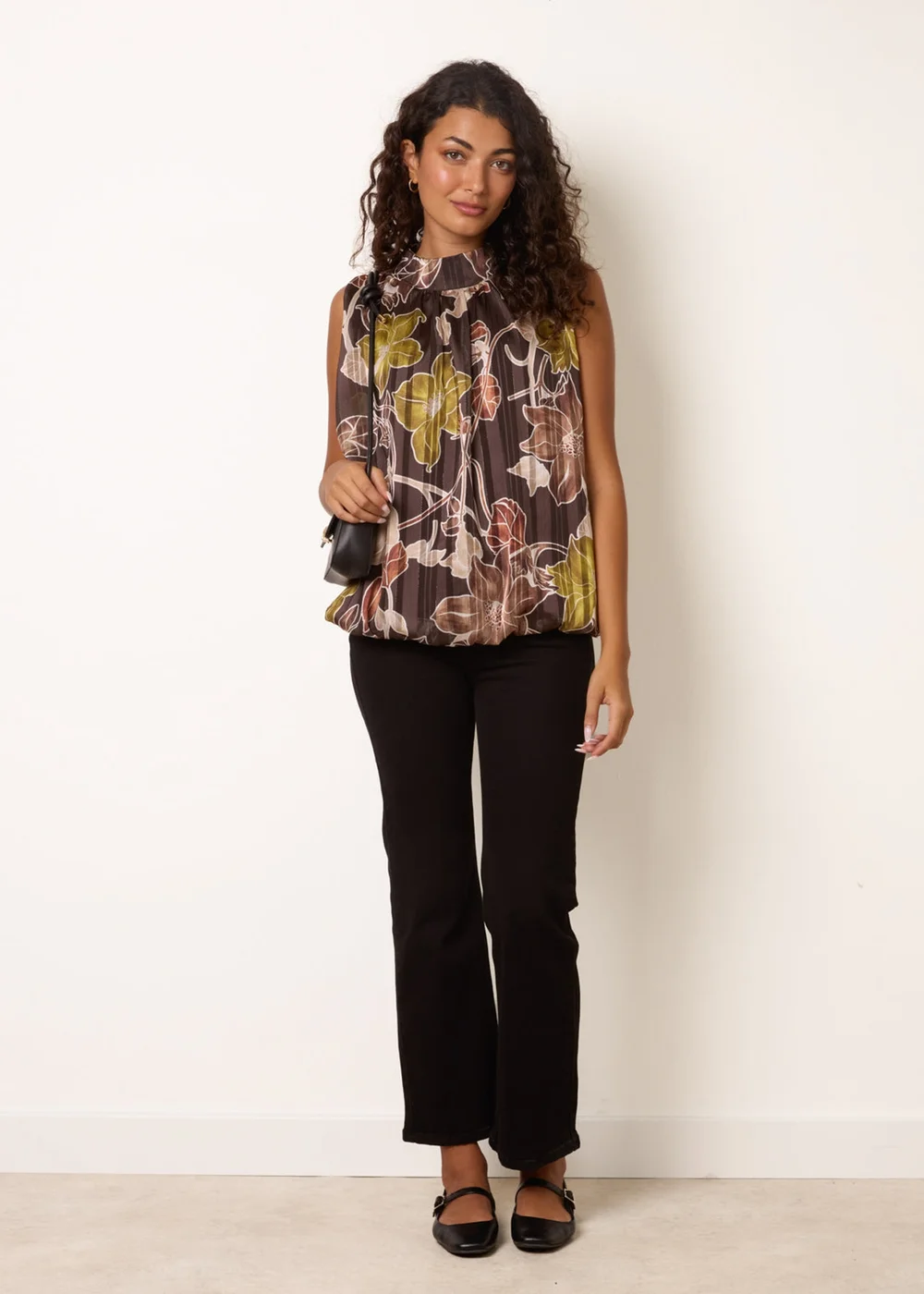 Blue Vanilla Brown High Neck Metallic Sleeveless Blouse - S/M Image 2