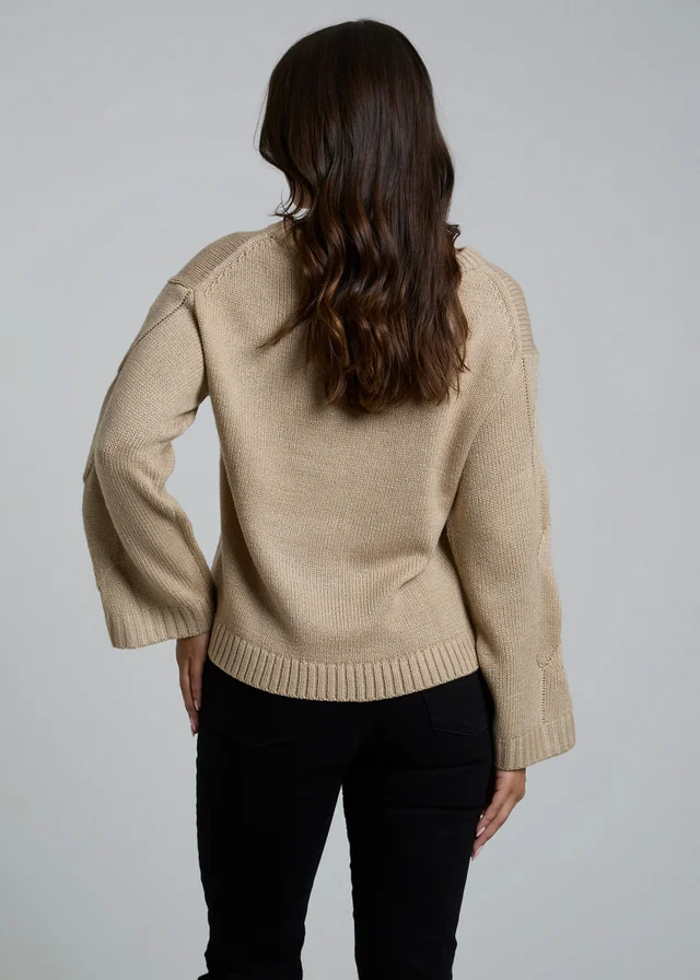 Influence Beige Cable Knit Crew Neck Long Sleeve Knitted Jumper