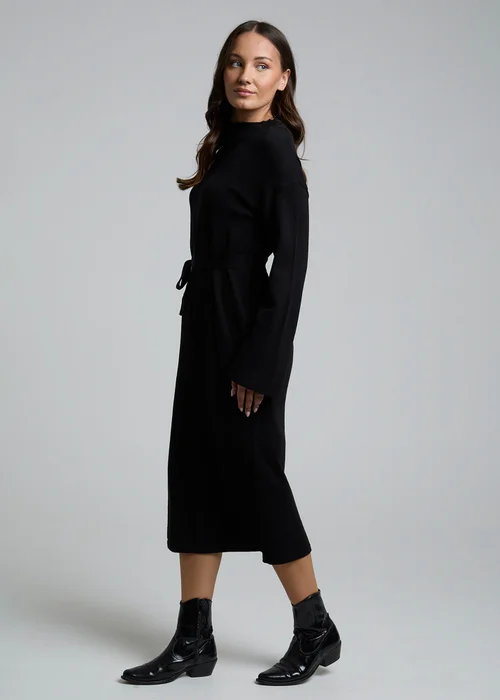 Influence Black Long Sleeve Self-Tie Knit Jumper Midi Dress - 8 Image 5