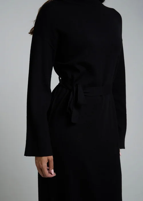 Influence Black Long Sleeve Self-Tie Knit Jumper Midi Dress - 8 Image 3