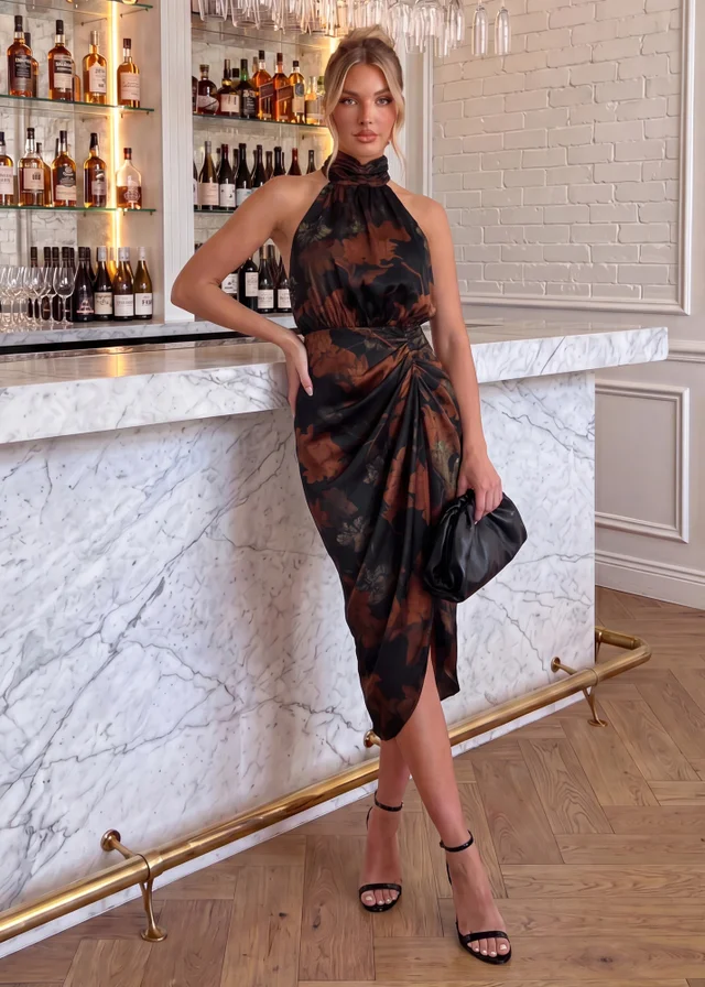 AX Paris Multi Floral Print Halter Neck Midi Dress