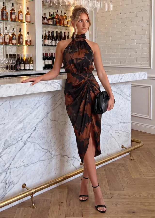 AX Paris Multi Floral Print Halter Neck Midi Dress