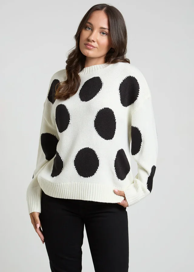 Influence Ivory Polka-Dot Crew Neck Long Sleeve Knitted Jumper