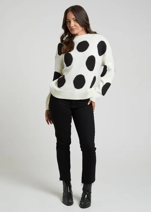 Influence Ivory Polka-Dot Crew Neck Long Sleeve Knitted Jumper - 8 Image 4