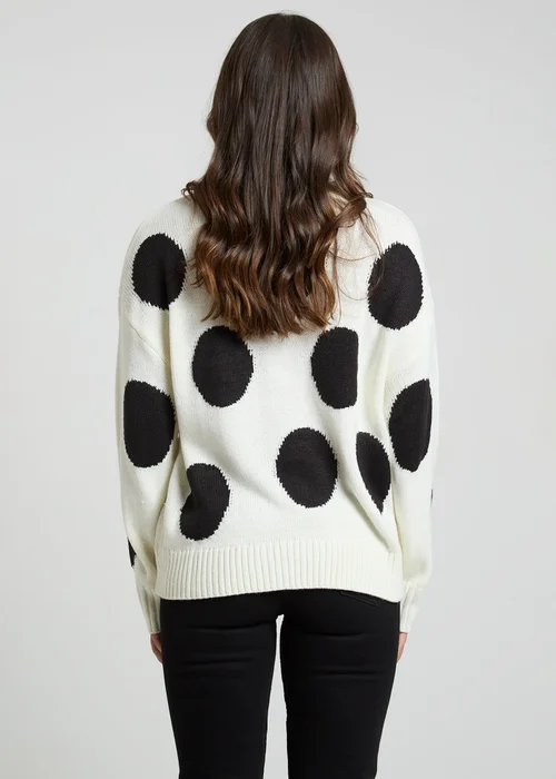 Influence Ivory Polka-Dot Crew Neck Long Sleeve Knitted Jumper - 8 Image 2