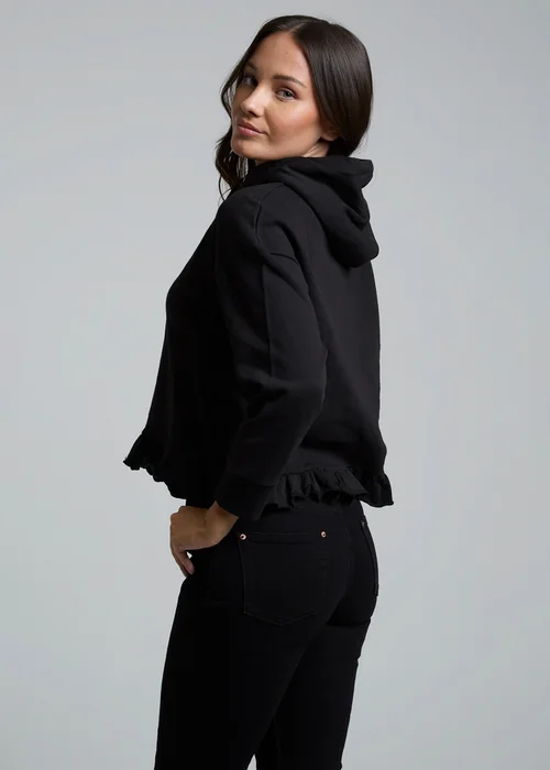 Influence Black Cotton Frill Hem Hoody - 8 Image 5