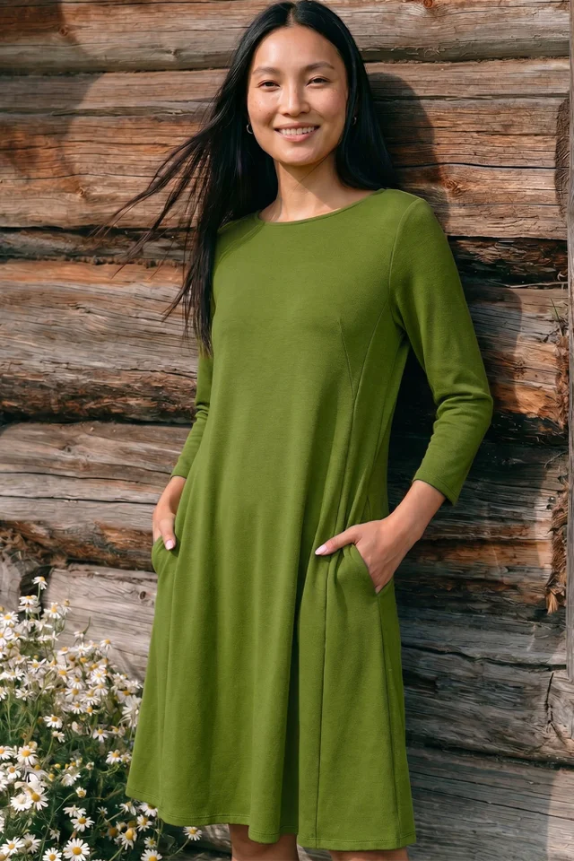 Roman Khaki A-Line Pocket Detail Swing Dress