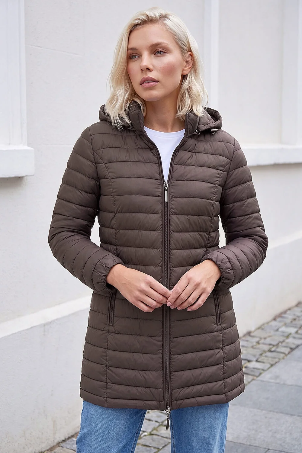 Roman Chocolate Petite Metallic Finish Quilted Puffer Coat - 16 Image 1