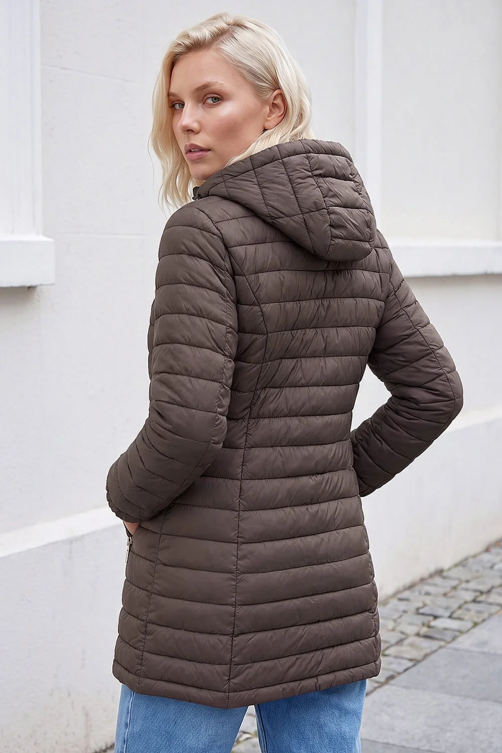 Roman Chocolate Petite Metallic Finish Quilted Puffer Coat - 16 Image 2