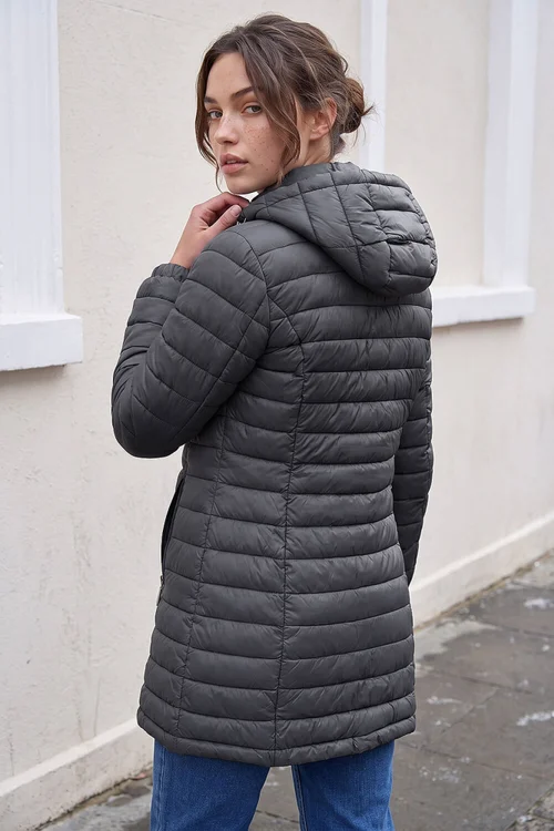 Roman Dark Grey Petite Metallic Finish Quilted Puffer Coat - 14 Image 2
