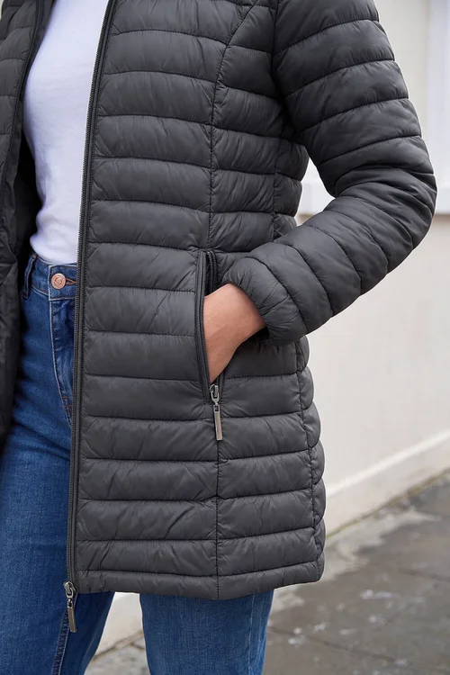 Roman Dark Grey Petite Metallic Finish Quilted Puffer Coat - 14 Image 4