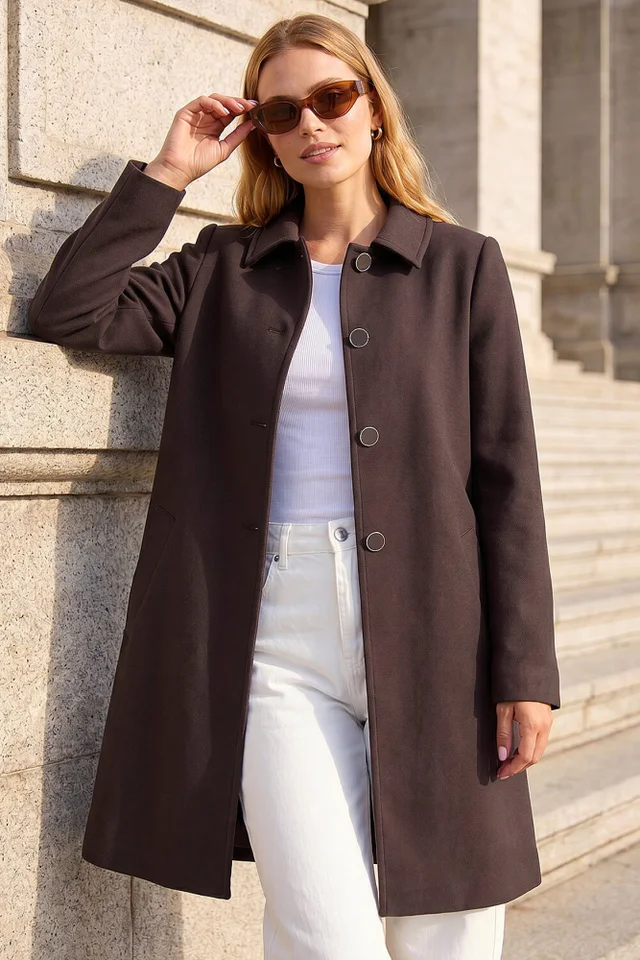 Roman Chocolate Buttoned Swing Coat