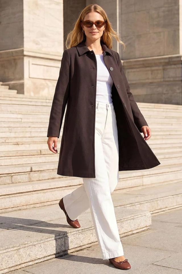 Roman Chocolate Buttoned Swing Coat