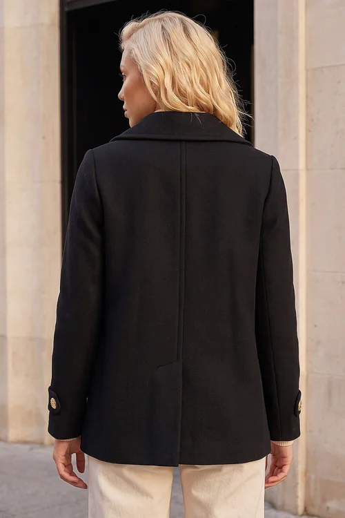 Roman Black Petite Collar Double Breasted Coat - 18 Image 2