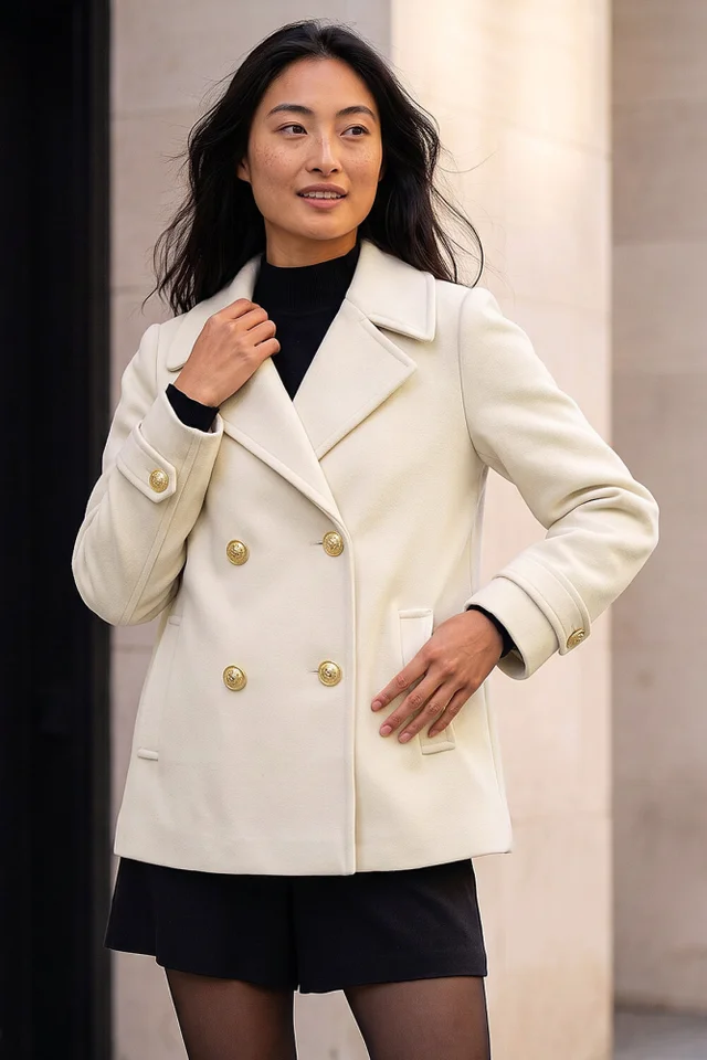 Roman Ivory Petite Collar Double Breasted Coat