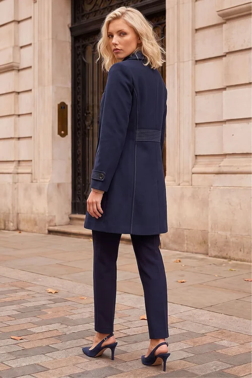 Roman Navy Petite Contrast Double Breasted Coat - 14 Image 4