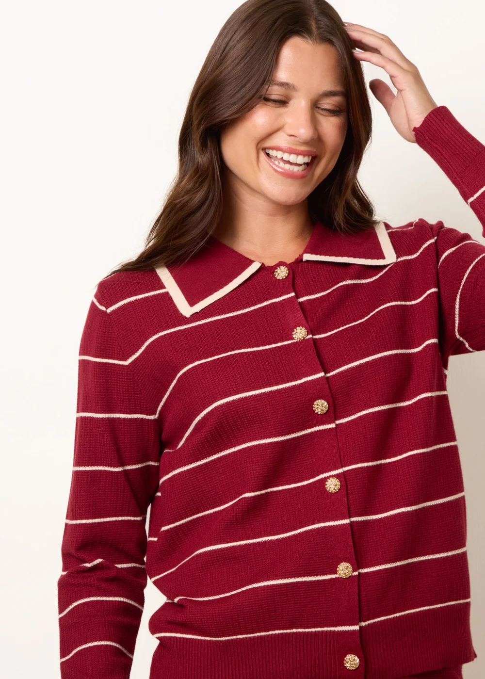 Blue Vanilla Burgundy Stripe Knit Co-Ord Set - M/L Image 3