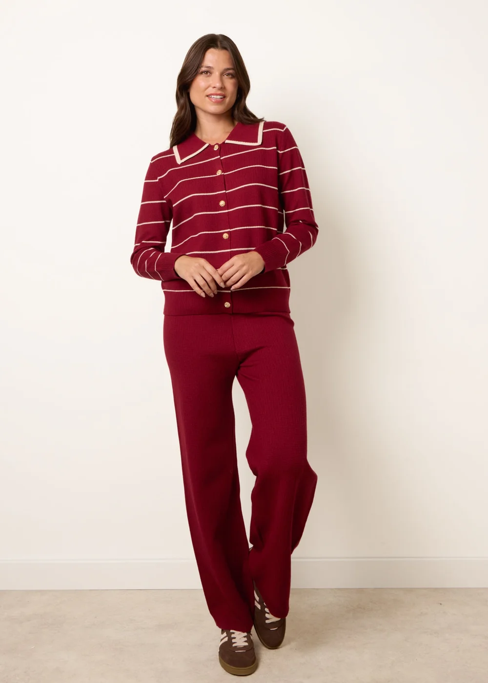 Blue Vanilla Burgundy Stripe Knit Co-Ord Set - M/L Image 1