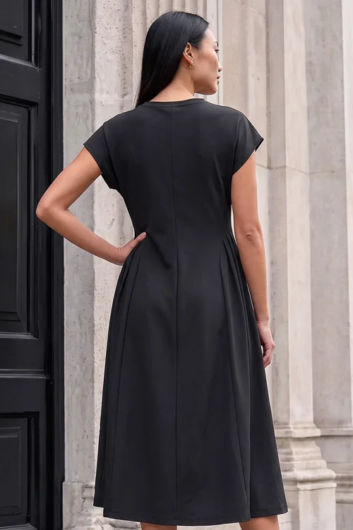 Roman Black Side Pleat Detail Dress - 18 Image 2