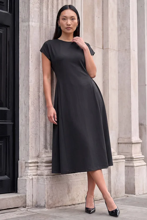 Roman Black Side Pleat Detail Dress - 18 Image 3