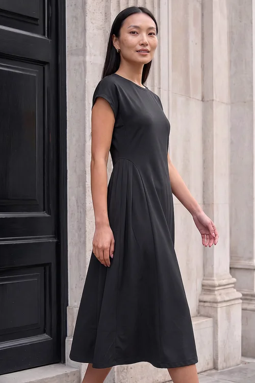 Roman Black Side Pleat Detail Dress - 18 Image 1