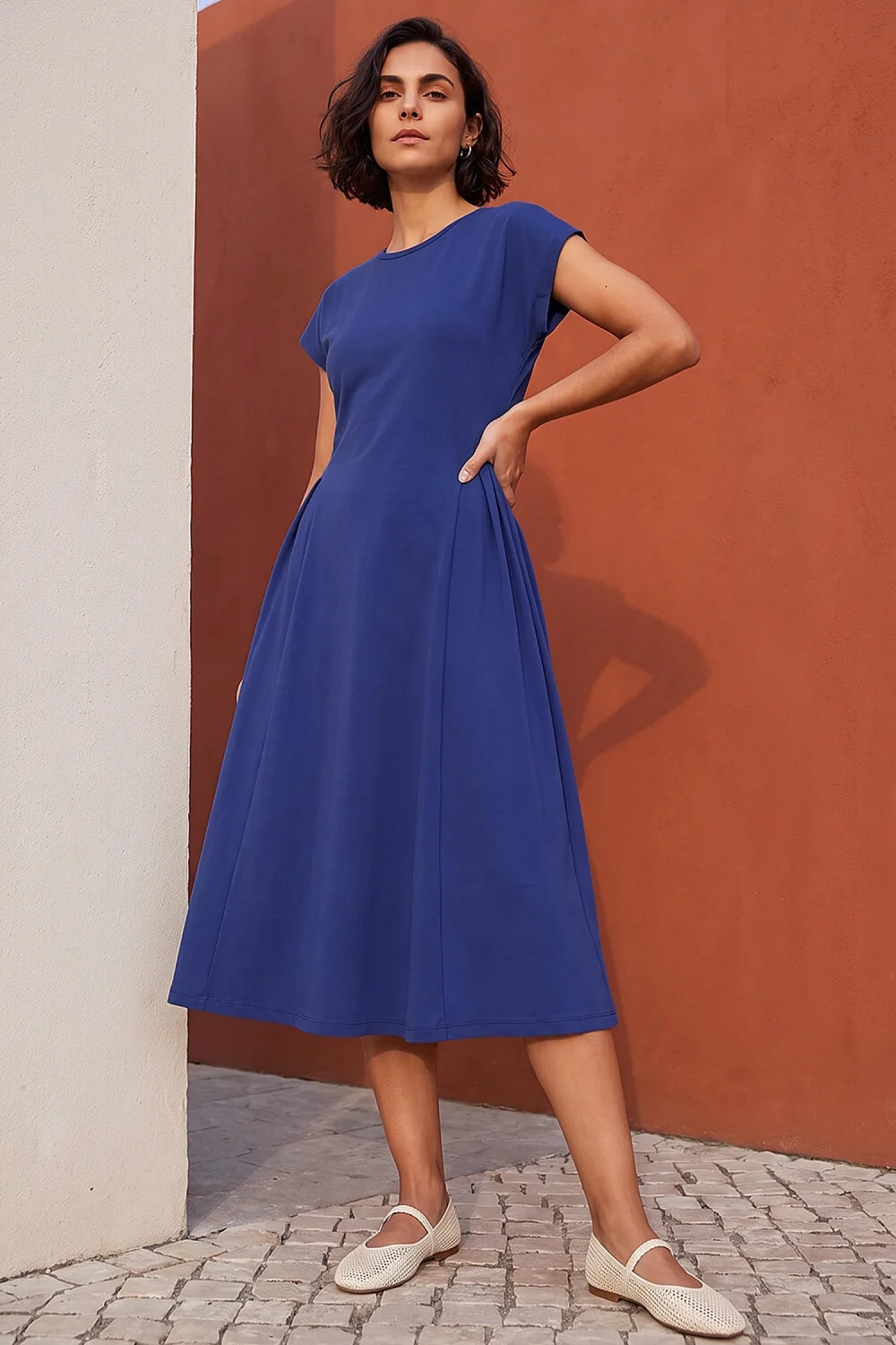 Roman Navy Side Pleat Detail Dress - 12 Image 3