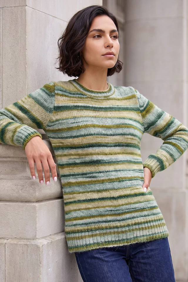 Roman Green Wool Blend Striped Stretch Jumper