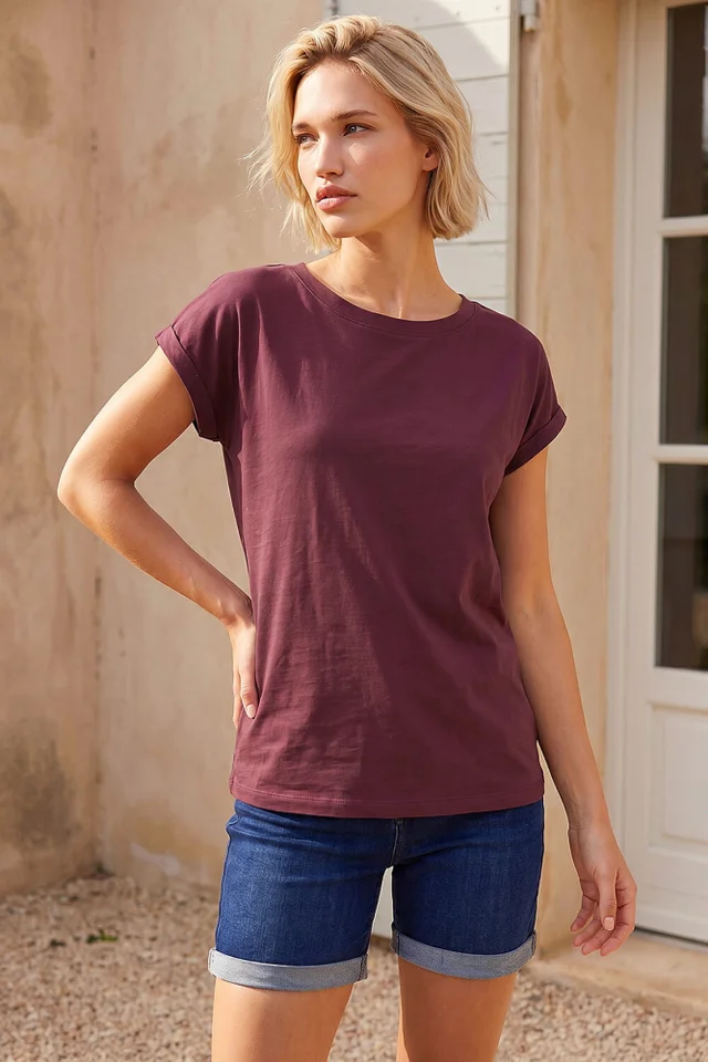 Roman Burgundy Plain Stretch Cotton Jersey T-Shirt