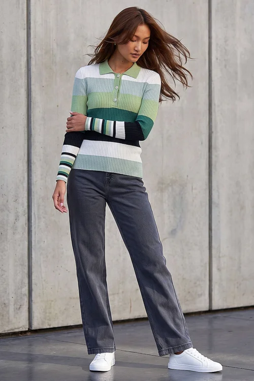 Roman Green Stripe Collar Buttoned Knit - 18 Image 3