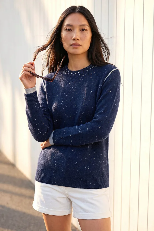 Roman Navy Embellished Knit Jumper