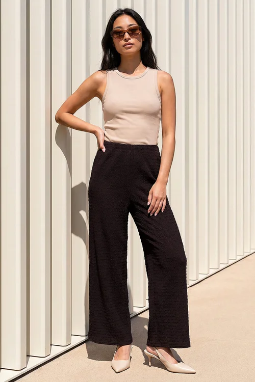 Roman Chocolate Petite Textured Stretch Trouser - 16 Image 1