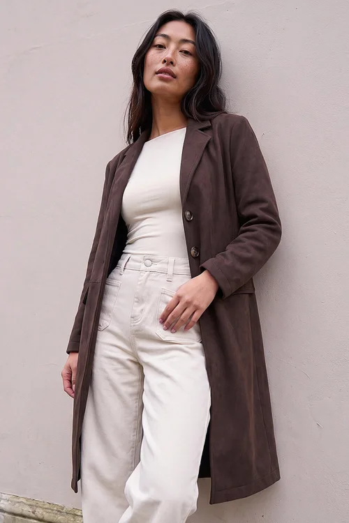 Roman Dark Brown Petite Faux Suede Jacket - 10 Image 1
