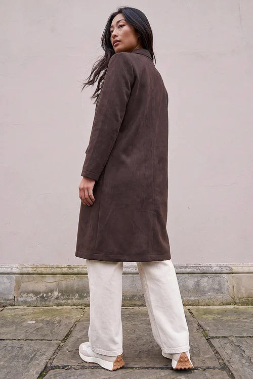 Roman Dark Brown Petite Faux Suede Jacket - 10 Image 4
