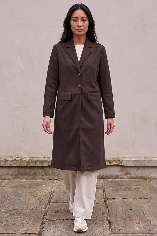 Roman Dark Brown Petite Faux Suede Jacket - 10 Image 3