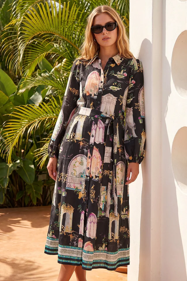 Roman Black Garden Border Shirt Dress