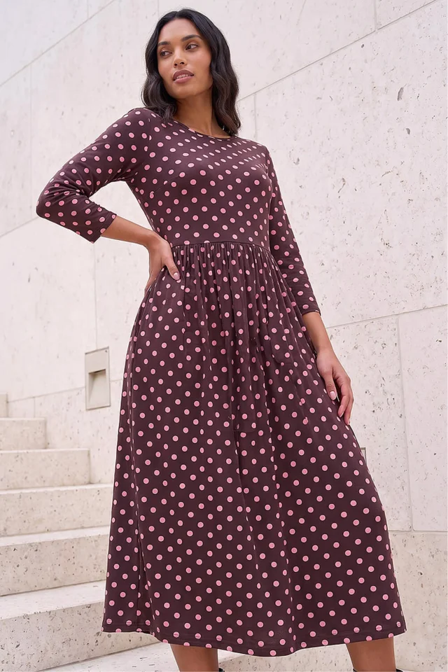 Roman Pink Polka Dot Print Pocket Dress