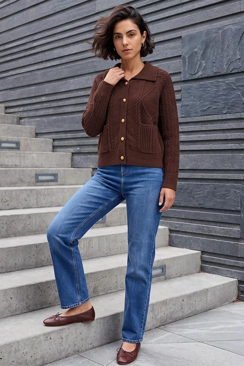 Roman Chocolate Chunky Cable Cardigan - 18 Image 3