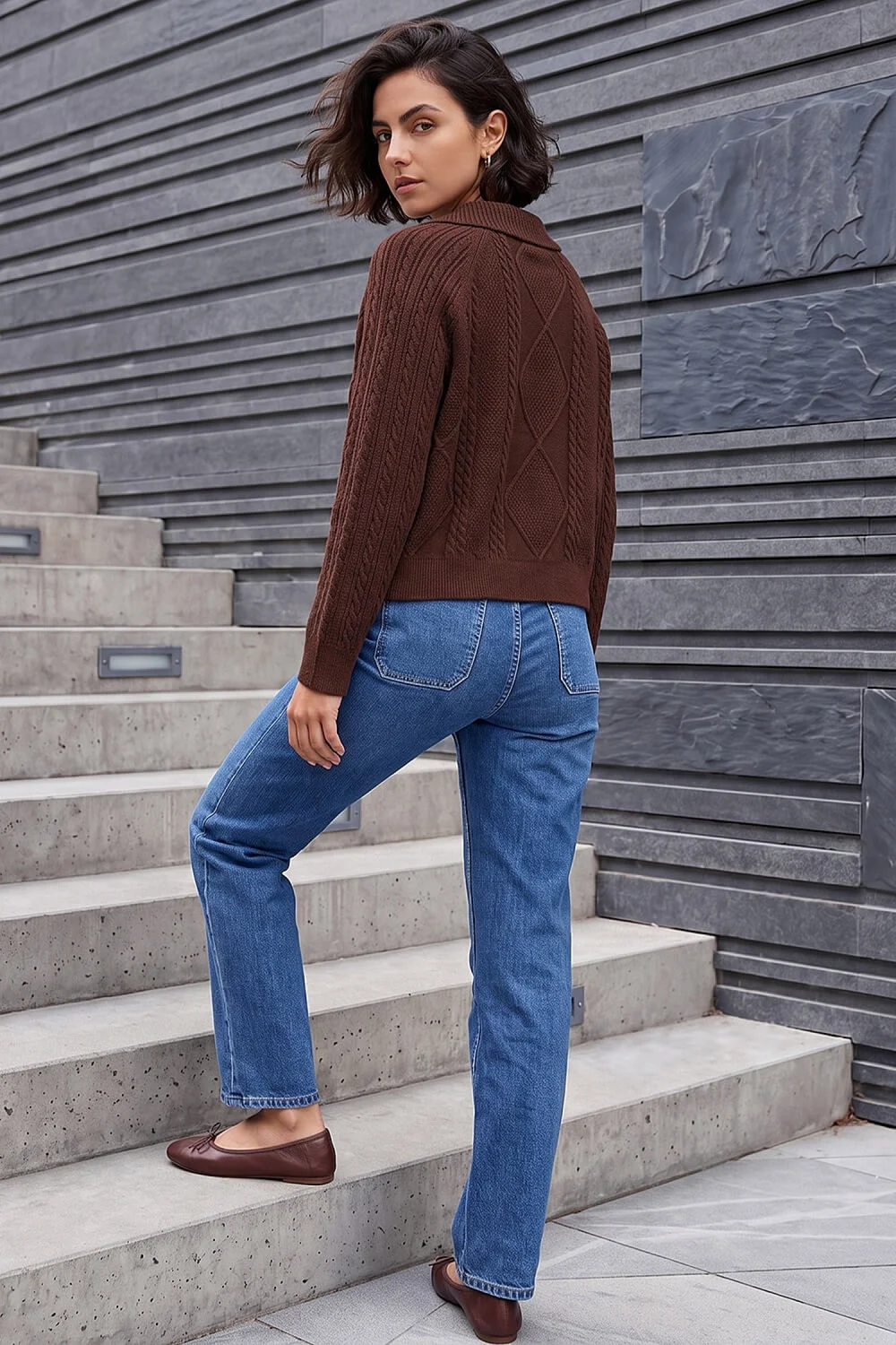 Roman Chocolate Chunky Cable Cardigan - 18 Image 4