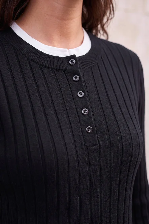 Roman Black Double Mock Henley Style Ribbed Knit Jumper - 18 Image 4