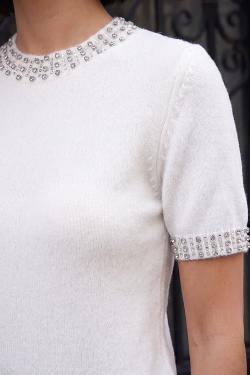 Roman White Embellish Trim Knitted Top - 20 Image 4