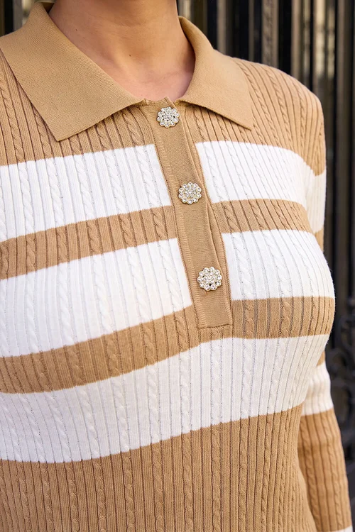 Roman Camel Stripe Rib Knit Jumper - 10 Image 4
