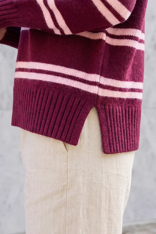 Roman Burgundy Stripe Crew Neck Jumper - 18 Image 4