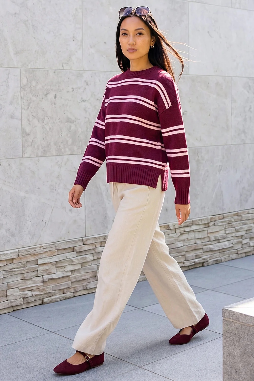 Roman Burgundy Stripe Crew Neck Jumper - 18 Image 3