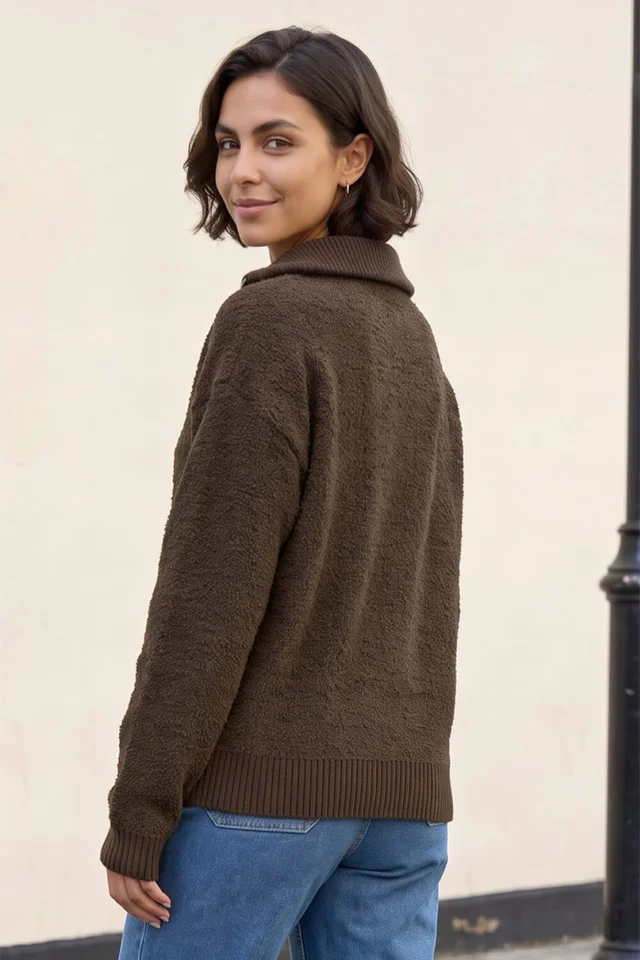 Roman Chocolate Fleece Knit Zip Up Jumper