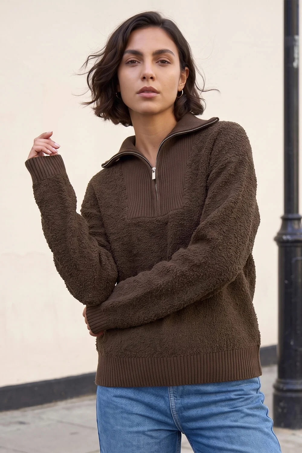 Roman Chocolate Fleece Knit Zip Up Jumper - 12 Image 1