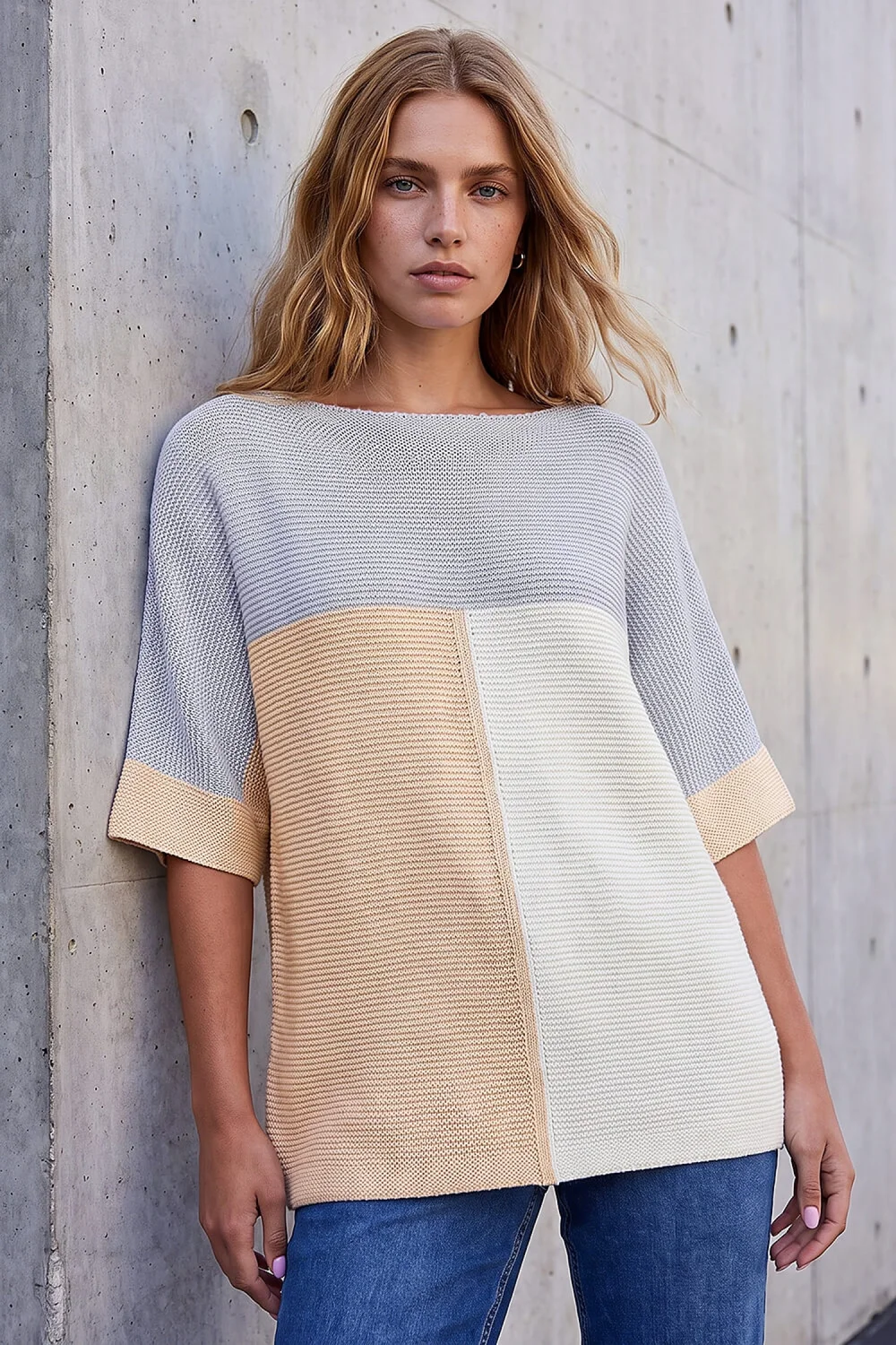 Roman Light Grey Colour Block Short Sleeve Jumper - 18 Image 1