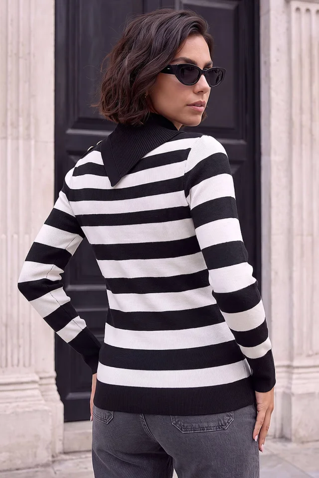 Roman Black Button Stripe Knit Jumper