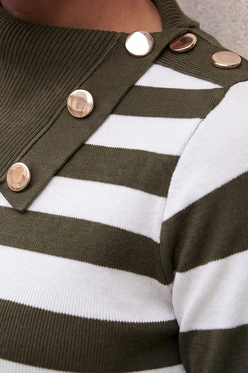 Roman Khaki Button Stripe Knit Jumper - 10 Image 4